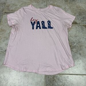 Old Navy T-Shirt Womens XL Soft Washed Pink Hey Y'all Short Sleeve Texas